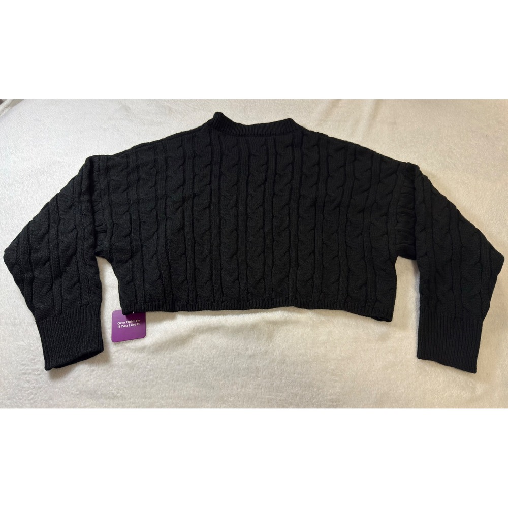 Cosygal Black Cable Knit Cropped Sweater Long Sleeve Mock Neck Women‎ L